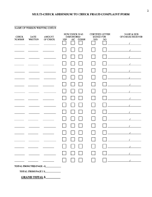 Multi-Check Addendum to Check Fraud Complaint Form