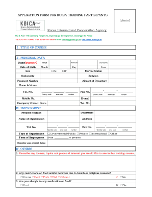 KOICA Training Participant Application Form