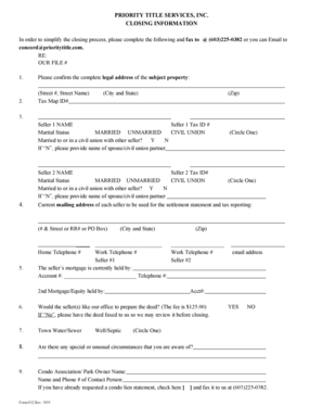 Real Estate Closing Information Form