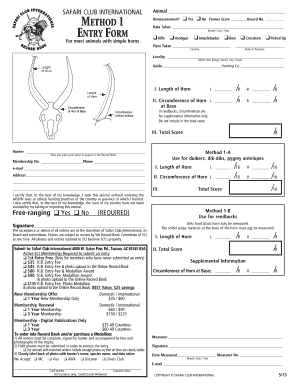 Safari Club International Animal Entry Form
