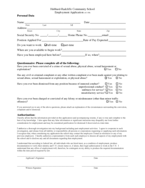 HubbardRadcliffe Community School Employment Application (4/1/08) Personal Data Name: First Last Date: MI Address: Street City State Zip Social Security No - southhardin k12 ia