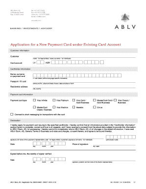 Application for a New Payment Card under Existing Card Account