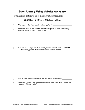 Stoichiometry Using Molarity Worksheet