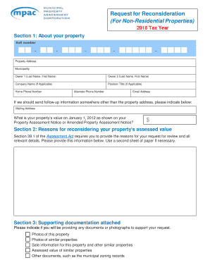 2015 Ontario Property Assessment Reconsideration Form