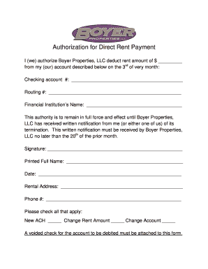Authorization for Direct Rent Payment