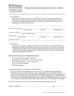 Personal Recommendation Form