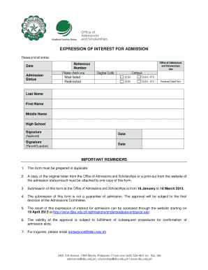 Expression of Interest for Admission