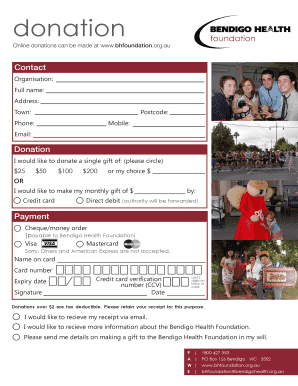 Bendigo Health Foundation Donation Form