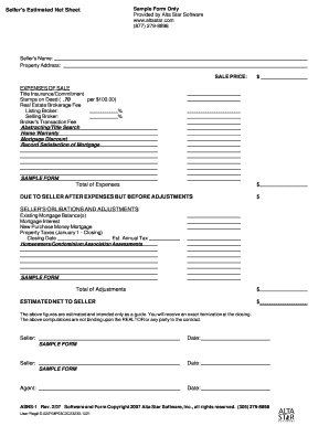 Seller's Estimated Net Sheet