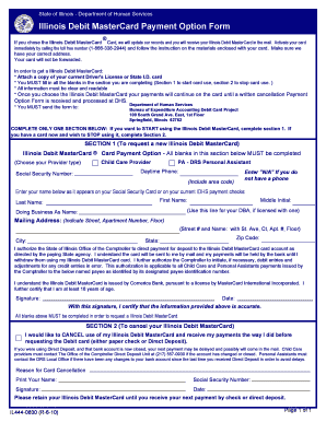 Illinois Debit MasterCard Payment Option Form
