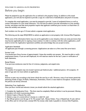 Arizona Elite Properties Rental Application