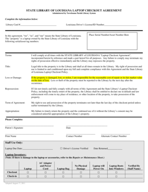 State Library of Louisiana Laptop Checkout Agreement
