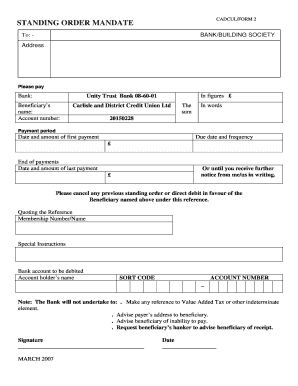 UK Standing Order Mandate