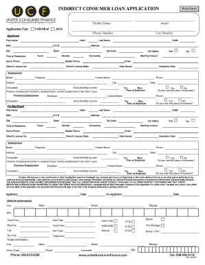 Indirect Consumer Loan Application