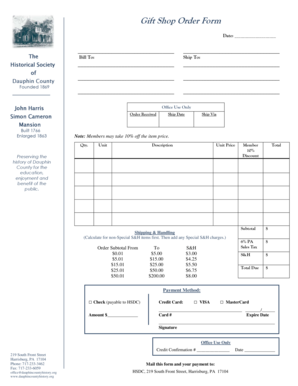 Gift Shop Order Form