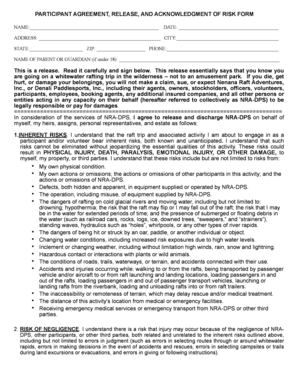 Whitewater Rafting Liability Waiver