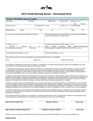 2012 Youth Running Series Participant Form