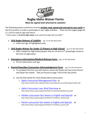 USA Rugby Waiver and Release of Liability
