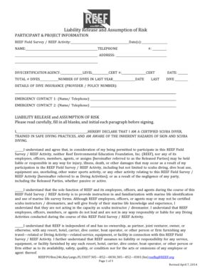 Scuba Diving Liability Release Form