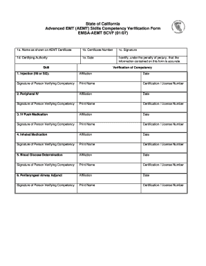 California AEMT Skills Competency Verification Form