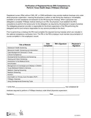 Texas Health Steps Competency Verification Form