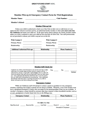 Boys & Girls Club Member Pick-up & Emergency Contact Form