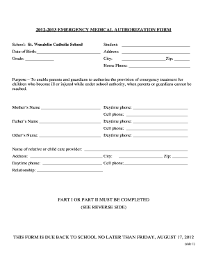Emergency Medical Authorization Form