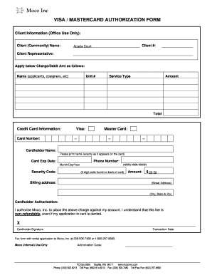 Visa/Mastercard Authorization Form