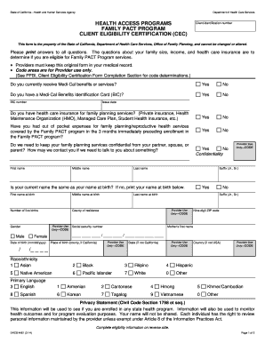 California Family PACT Program Client Eligibility Certification