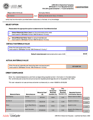 LEED-NC 2.2 Recycled Content Submittal Form