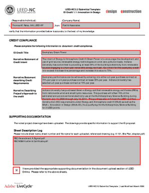 LEED-NC 2.2 Innovation in Design Submittal Template