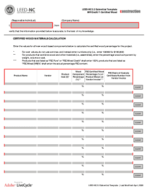 LEED-NC 2.2 Certified Wood Submittal Form