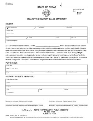 Texas Cigarette Delivery Sales Statement
