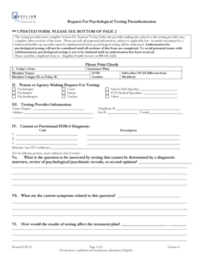 Request for Psychological Testing Preauthorization