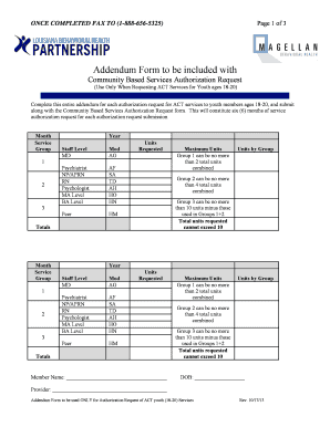 Addendum Form for ACT Youth Services Authorization