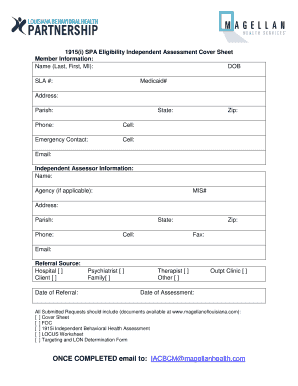 1915(i) SPA Eligibility Independent Assessment Cover Sheet