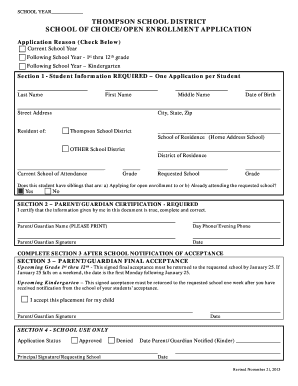 Thompson School District Open Enrollment Application