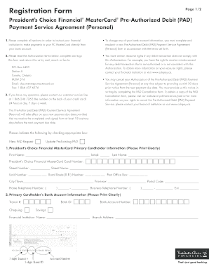 President's Choice Financial MasterCard PAD Agreement