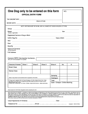 New Zealand Kennel Club Dog Show Entry Form