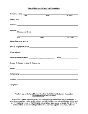 Emergency Contact Information Form