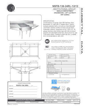 NSF Certified Stainless Steel Sink Specification
