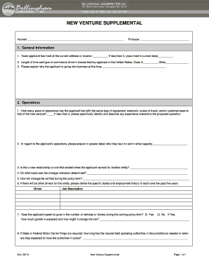 New Venture Supplemental Form