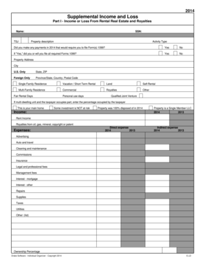 2014 Supplemental Income and Loss Form