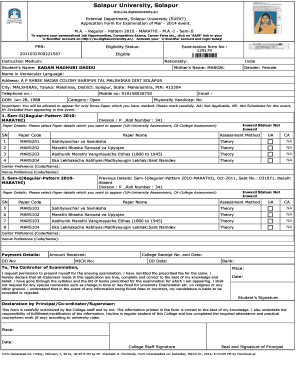 Solapur University MA Examination Application Form