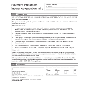Payment Protection Insurance Questionnaire