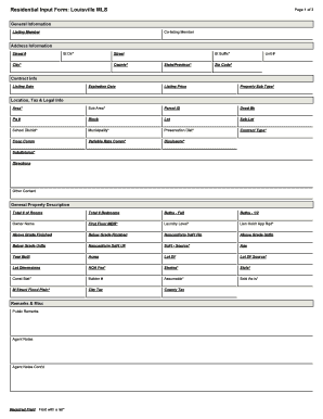 Louisville MLS Residential Input Form