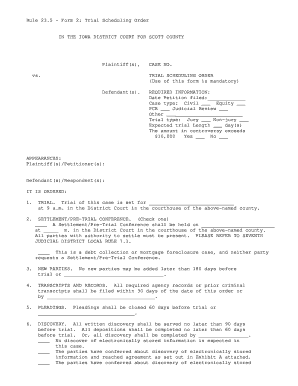 Iowa Trial Scheduling Order