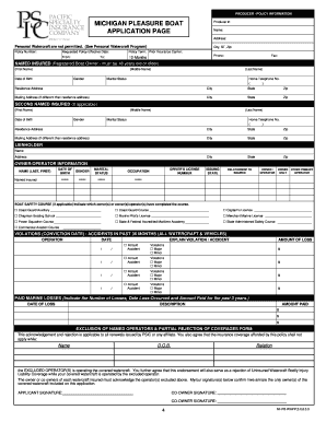 Michigan Pleasure Boat Insurance Application