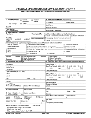 Florida Life Insurance Application