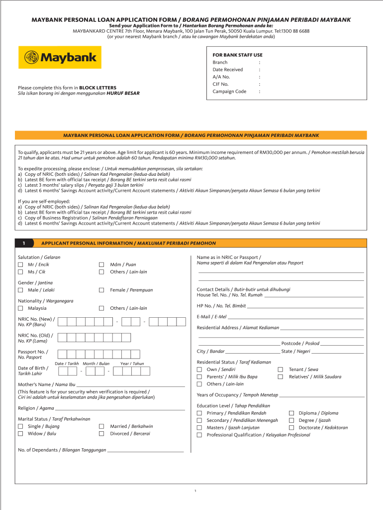 Personal Loan Maybank 20202021  Fill and Sign Printable Template